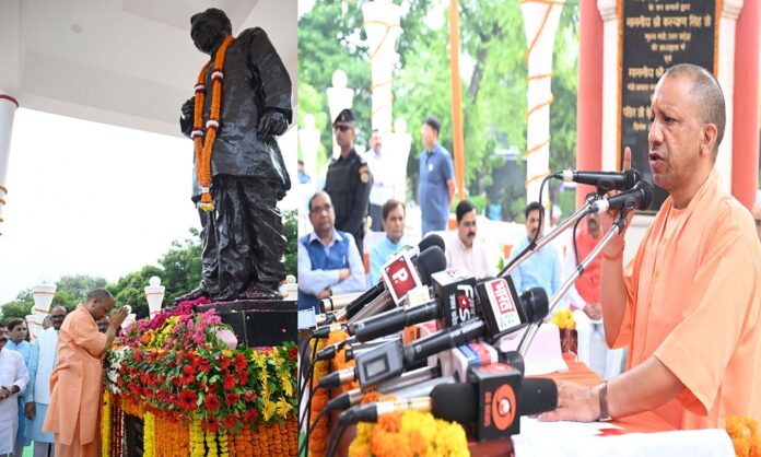 Chief Minister Yogi Adityanath pays tribute to Pandit Deendayal Upadhyaya on the birth anniversary by garlanding his statue