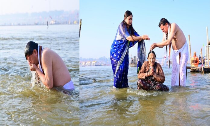 CM Dhami takes holy dip in Sangam, pledges a grand Kumbh 2027 in Haridwar